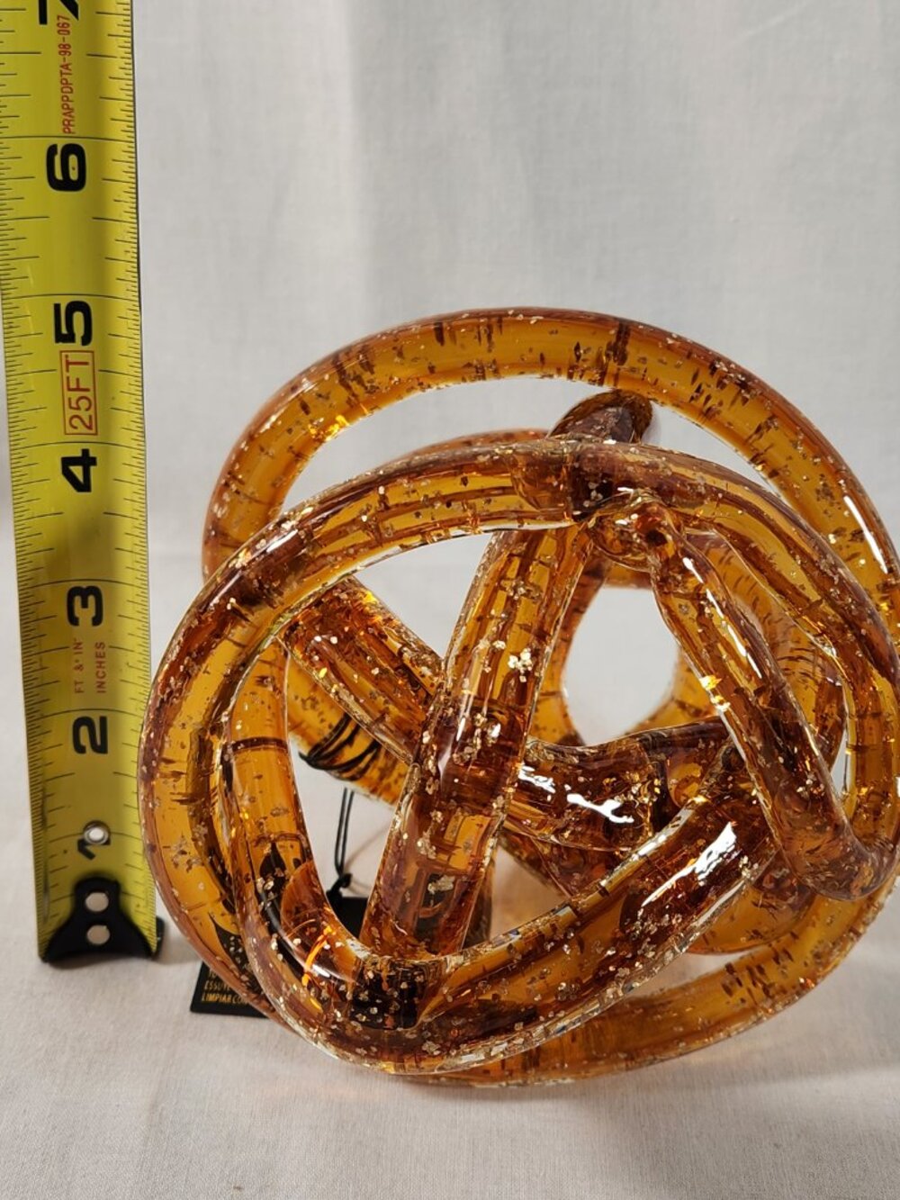 Artisan Blown Glass Amber Infinity Knot Rope Golden Speckled Home Office Decor - Picture 7 of 11